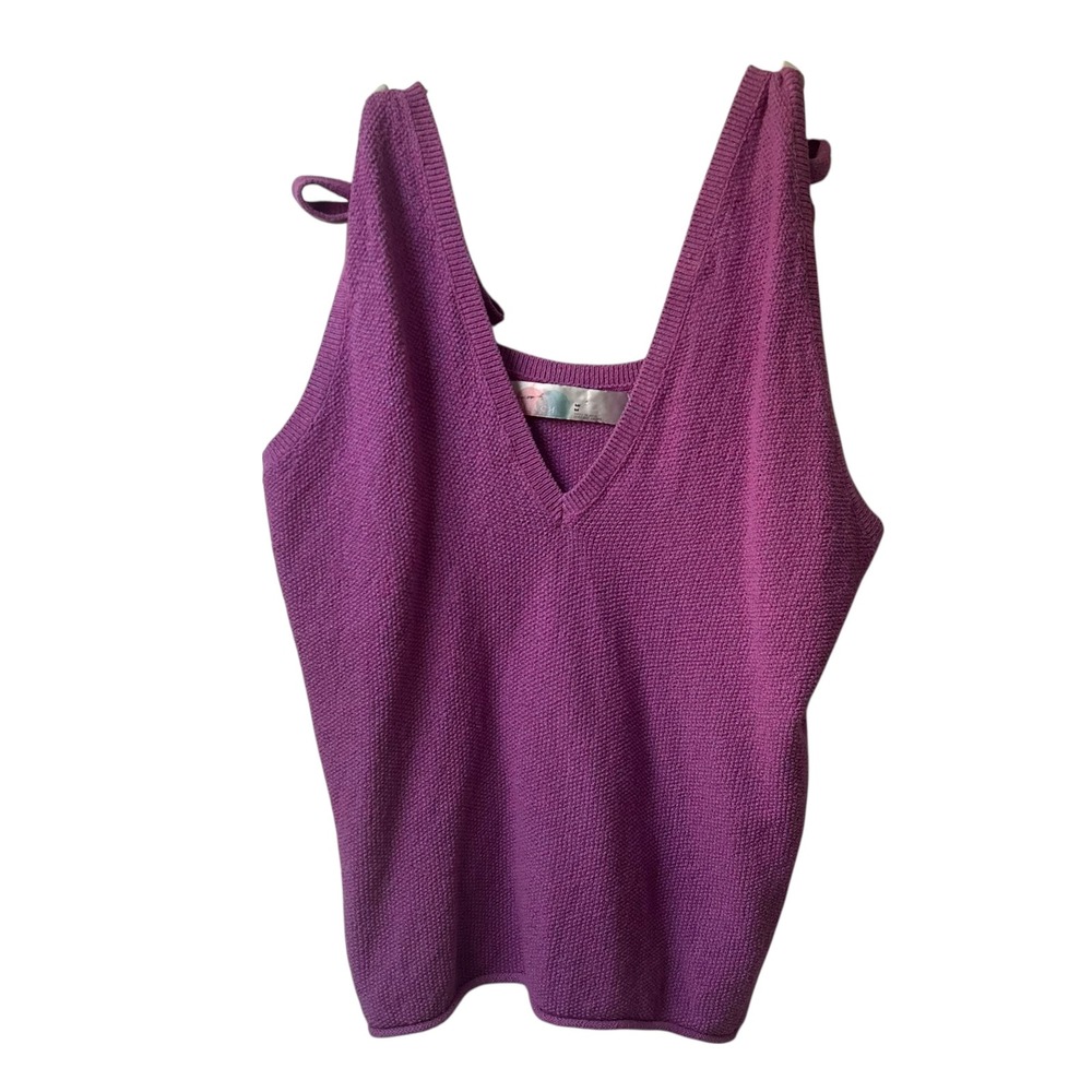 Free People Tank Medium Beach Keiran Tie Shoulder Purple V-Neck Cotton Bows‎